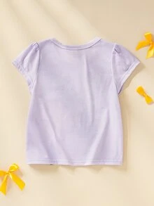 Blippi X SHEIN Young Girls Cartoon Print Cap Sleeve T-Shirt - Purple - View 2