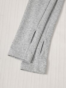 SHEIN Girls' Casual Fashion Knit Solid Color Front Positioned Graphic Print Double Pocket Long Sleeve Hooded Zip-Up Jacket With Solid Color Knit Positioned Graphic Print Pants Comfortable 2 Pieces Set - Grey - View 6