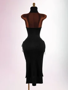 Amplova Women's Heart-Shaped Cutout Front Slit Knit Dress - Black - View 5