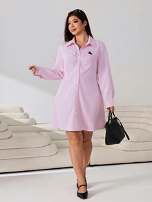 Solflare Plus Size Women Solid Color Cinched Waist Fashion Dress - Pink - View 4