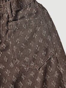 SHEIN PETITE 女款時尚提花鈕扣口袋牛仔短褲 - 咖啡棕 - 查看 12