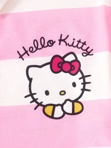 HELLO KITTY AND FRIENDS | SHEIN تي شيرت كاجوال يومي بأكمام قصيرة مطبوع برسومات كرتونية للفتيات المراهقات - وردي - مشاهدة 4