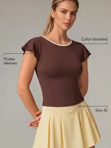OutZeal Women Sports Tee Casual Yoga Buttery Soft Slim Fit Short Sleeve T-Shirt - Coffee Brown - View 2