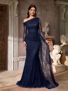 Aureia Rok Duyung Wanita dengan Lengan Transparan dan Detail Renda, Cocok untuk Acara Pernikahan, Pesta Lajang, Liburan, Prom, dan Gala Malam. - Navy Blue - View 7