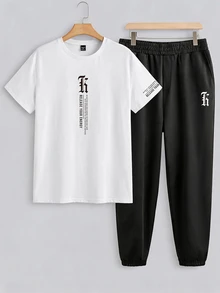Sorvial Set Fashion Kasual Pria Kaos Lengan Pendek Warna Polos dan Celana Panjang - MultiWarna - View 2