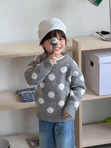 DAZY Infant (Boy) Round Neck Polka Dot Long Sleeve Autumn/Winter Sweater - Grey - View 1