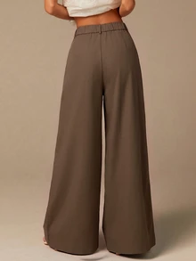 COSMINA Women's Pleated Wide Leg Dress Pants Elegant Commute Coffee Color Autumn/Winter Women's Suit Pants - Coffee Brown - View 2