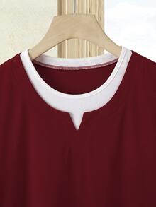 Rusticease Women's 2 In 1 Patchwork Long Sleeve Top And Pants Casual Daily Two Pieces Set - Burgundy - View 4