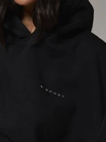 Musera Sport Oversized Logo Front Hooded Sweatshirt Coord Top Only Sport Essentials Basics Gym Workout Autumn Fall Winter - Black - View 6