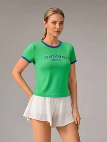OutZeal Women Sports Tee Hiking Camping Natural Soft Slim-Fit Cropped Printed T-Shirt - Green - View 4