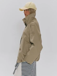 MUSERA High Funnel Neck Double Button Front Oversized Cropped Trench Style Jacket Fall Autumn Winter Daily Everyday Outerwear - Khaki - View 3