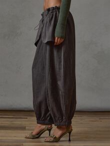 MUSERA Celana Capri Longgar dengan Detail Saku Besar Bergaris-garis untuk Musim Gugur dan Musim Dingin, Cocok untuk Sehari-hari, Kasual, untuk Acara Santai, Gaya Keren, Festival, dan Pesta. - Coklat - View 3