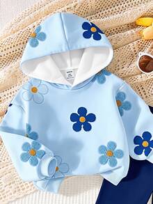 SHEIN Vintaside Kids 1套女嬰休閒可愛全花卉印花連帽衛衣與內搭褲套裝，2件套，適合秋冬，甜美女孩風 - 彩色 - 查看 3