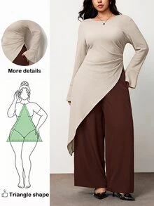 Truni Kemeja Wanita Plus Size Elegan Potongan Longgar Flare Lengan Panjang untuk Bentuk Tubuh Pir dan Segitiga - Aprikot - View 1