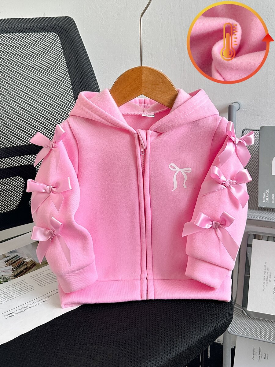 SHEIN جاكيت صوف مبطن بغطاء رأس وسحاب للبنات الصغيرات بلون موحد مناسب للخريف/الشتاء