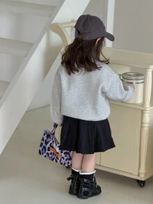 DAZY Infant/Toddler (Girl) Round Neck Long Sleeve Bow Korean Style Sweatshirt - Grey - View 10
