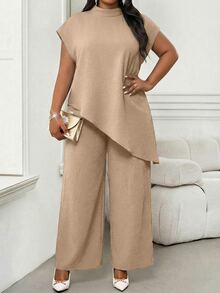 SHEIN Lady Plus Size Women's Solid Color Casual Daily Wear Top - Apricot - View 5