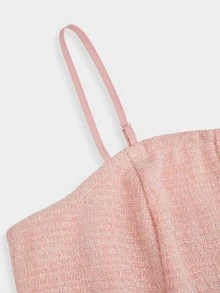 Sweetra Plus Size Women Solid Color Spaghetti Strap Dress And Long Sleeve Cardigan Set - Baby Pink - View 11