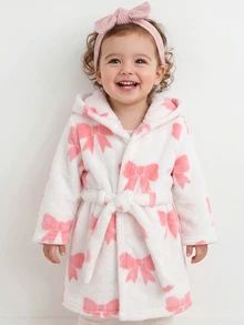SHEIN Baby Girl Cute Bow Fluffy Pajamas - Pink - View 1
