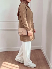 Lacomfia Women's Hooded Long Sleeve Loose Textured Jacquard Casual Versatile Autumn/Winter Plus Size Jacket - Khaki - View 3