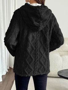 SHEIN Maternity Plush Comfortable Pocket Hooded 3-In-1 Jacket - Black - View 3