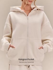 GLOWMODE 加厚抓絨寬鬆連帽外套 側口袋 保暖加厚冬季保暖夾克 - Pearl White - 查看 6