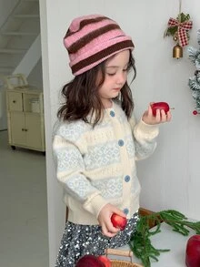 DAZY Infant/Toddler (Girl) Round Neck Colorblock Long Sleeve Autumn/Winter Korean Style Cardigan - Apricot - View 5