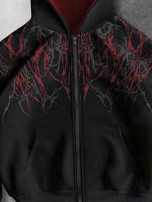 ROMWE MEN Street Life Men's Plus Size Printed Pattern Sweatshirt Hoodie Sweatshirt - Black - View 3