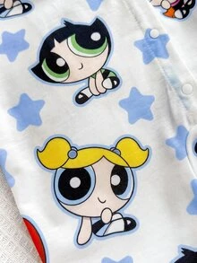 THE POWERPUFF GIRLS X SHEIN 女嬰卡通印花休閒日常穿著連身褲 - 藍色 - 查看 6