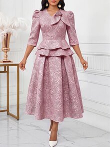 SHEIN Lady Women's 3D Floral Decor Top And Skirt Fashion 2 Pieces Set - Pink - View 5
