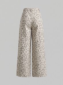 SHEIN MOD Women's Sexy Fashion Button Pocket Leopard Print Denim Jeans Women's Jeans - Multicolor - View 3