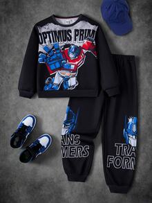 Transformers X SHEIN Tween Boy Sweatshirt & Sweatpants Set - Black - View 1