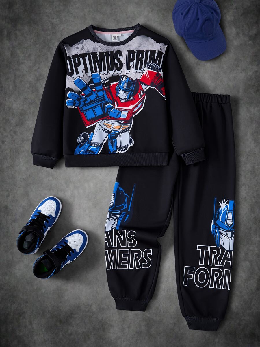 Transformers X SHEIN Tween Boy Sweatshirt & Sweatpants Set - Black - View 1
