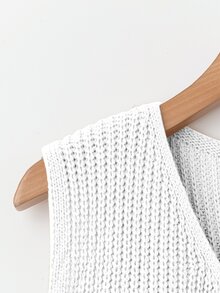 Franclia Plus Ribbed Knit Button Front Sweater Vest Winter - White - View 3