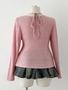 Sunspun Sexy Slim Fit Lace Patchwork Long Sleeve T-Shirt, Minimalist Style - Multicolor - View 2