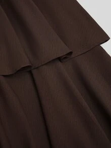 Sweetra CURVE Plus Size Multi-Layer Asymmetrical Cake Skirt High Waist Mid-Length Ruffle Hem Women Brown Summer Thanksgiving Date Night 1950s Vintage Elegant - Brown - View 3