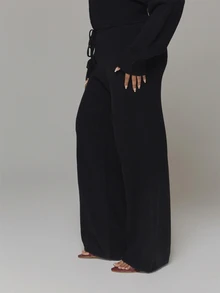 MUSERA Plus Size Black Knitted Straight Leg Joggers Spring Summer Casual Everyday Day Outfit Going Out - Black - View 3