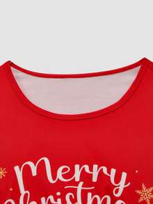 Chillnights Plus Size Christmas Print Crew Neck Short Sleeve Pajama Top And All-Over Print Pajama Pants Set - Red and White - View 3