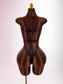 Amplova Women's Knitted Jumpsuit Set, Sexy Avant-Garde Style For Vacation, Open Back Detail, Sexy Criss-Cross Drawstring Skirt - Black - View 6