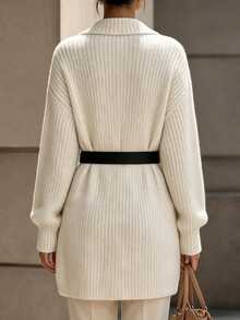 SHEIN Cardigan Wanita Serbaguna Minimalis dengan Kerah Lipat, Model Kancing Depan, Cocok untuk Semua Gaya - Aprikot - View 3