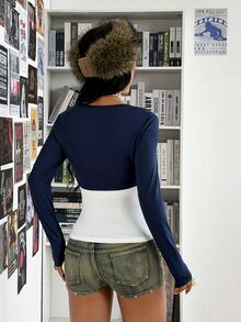 StreetHx Sexy Slimming Strappy Sexy Style Blue & White Colorblock 2 Pieces Set - Multicolor - View 2