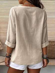 Linhara CURVE Plus Size Woven Casual Autumn Shirt - Apricot - View 2