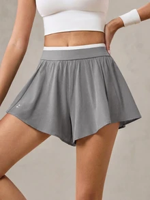 OutZeal Celana Pendek Olahraga Wanita, Celana Pendek Tenis, Lari, Celana Pendek dengan Bagian Bawah yang Longgar, Bawahan Aktif - Grey - View 9