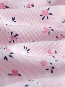 Cozy Pixies 女嬰花卉圖案針織柔軟圓領長袖連身褲 - 淺粉色 - 查看 4