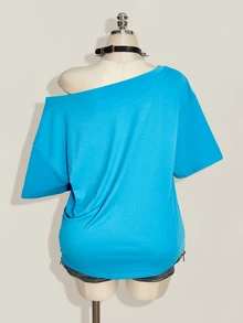 SHEIN ICON Plus Size T-Shirts - Blue - View 2