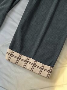 Franclia 大尺碼秋冬燈芯絨長褲，附口袋、腰帶與拼接設計 - 深灰色 - 查看 4