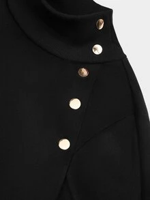 Sweetra CURVE High Neck Cape Asymmetrical Overcoat, Black, Versatile, Plus Size, Autumn/Winter - Black - View 6