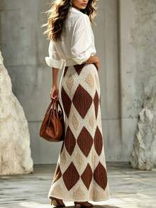 LUMIGAL Women's Geometric Pattern Fashionable Elegant Sweater Skirt - Multicolor - View 2