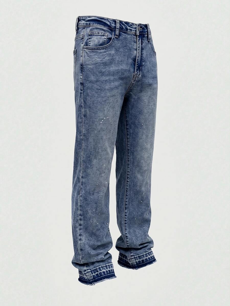 SHEIN Teen Boy Straight Leg Loose Casual Versatile Denim Jeans - Medium Wash - View 1