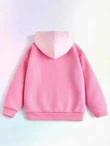 THE POWERPUFF GIRLS X SHEIN 1件少女休閒百搭粉色卡通圖案連帽寬鬆長袖衛衣，適合秋冬日常穿著、室內、運動、拍照、假期與生日 - 粉色 - 查看 2